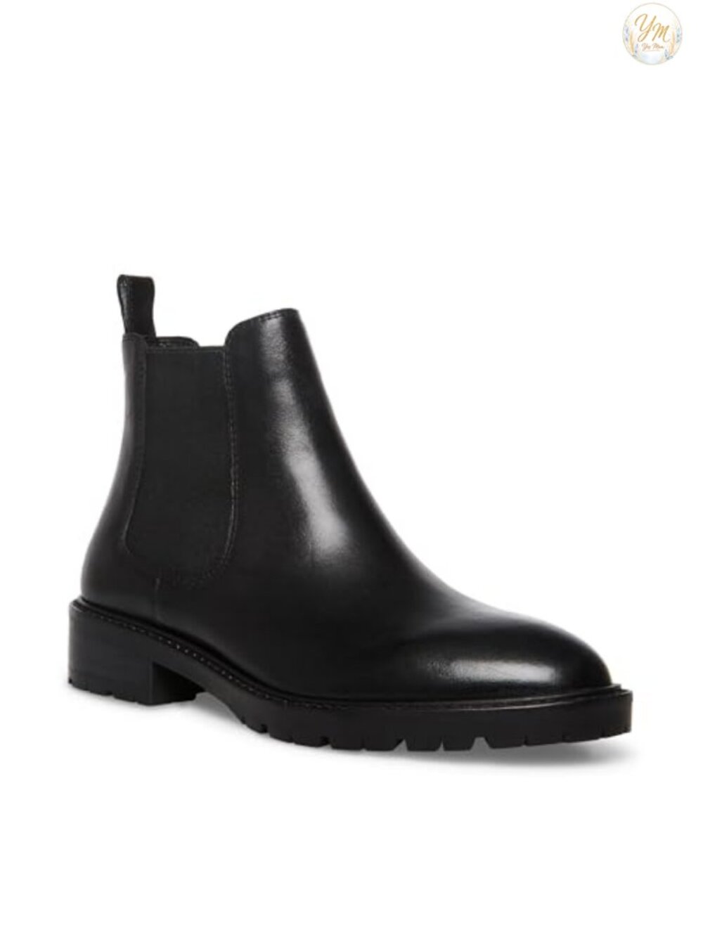 Women's Leather Chelsea Ankle Boot Block Heel Almond Toe